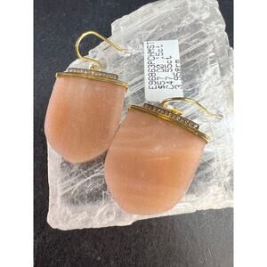 NEW Carol Brodie Rarities Peach Moonstone Diamond 925 Vermeil Earrings